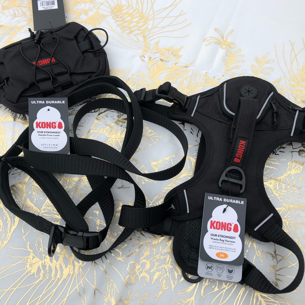 - Kong harness, accessory bag and leash size m
